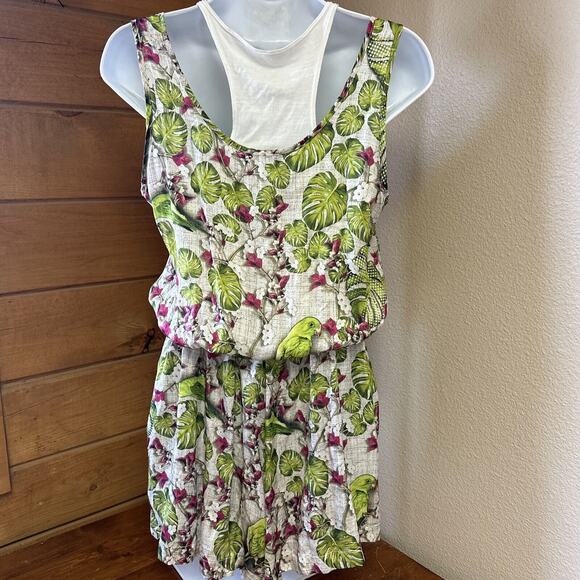 Sinesia Karol XS Silk Romper lined pockets Parrakeet Floral print Tropical - Picture 6 of 16